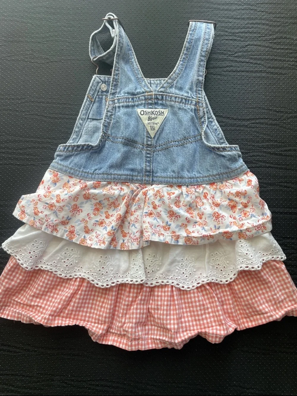 OshKosh B'gosh Denim Blue Floral Tiered Skirt Overalls